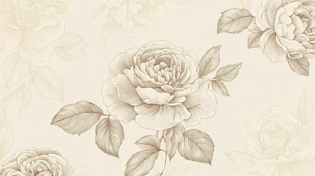 Photo elegant floral pattern featuring lighttoned roses and leaves on a soft beige background