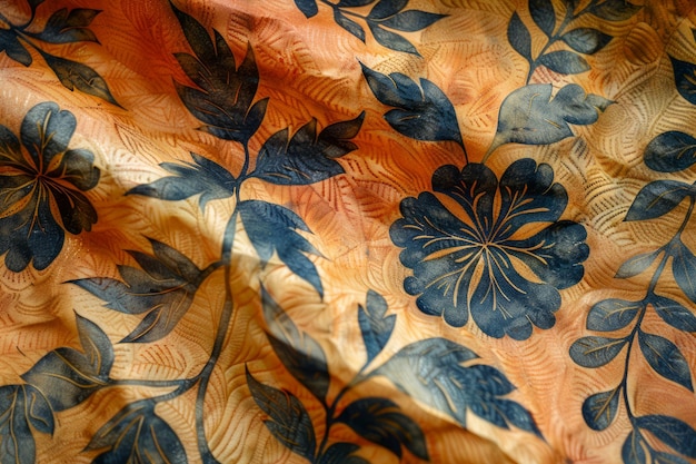 Elegant Floral Pattern on Textured Fabric Background Vibrant Blue Flowers on Brown Material