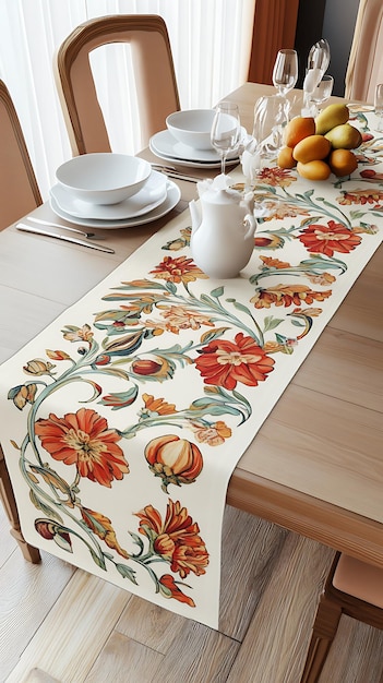 Elegant Floral Table Runner with Orange Flowers