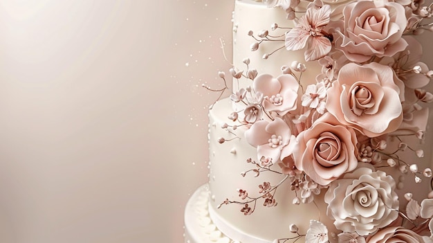 Elegant Floral Wedding Cake Decoration Pink Flowers on Three Tiers