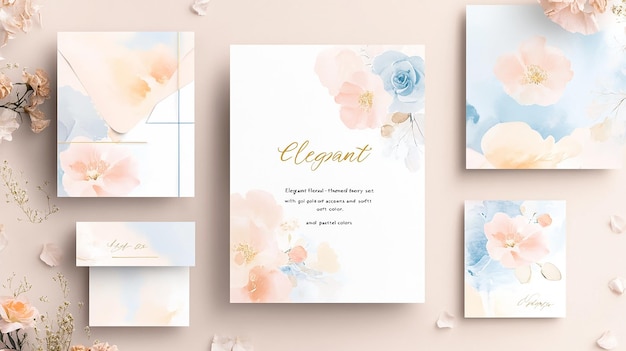 Photo elegant floral wedding invitation with gold foil accents