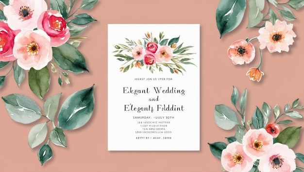 Photo elegant floral wedding invitation with pastel colors and beautiful design