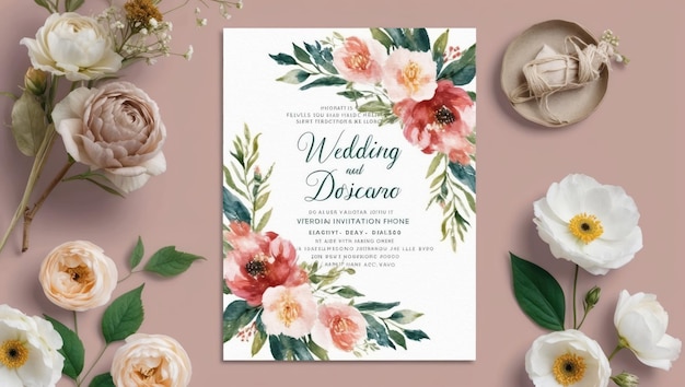 Photo elegant floral wedding invitation with pastel colors and beautiful design