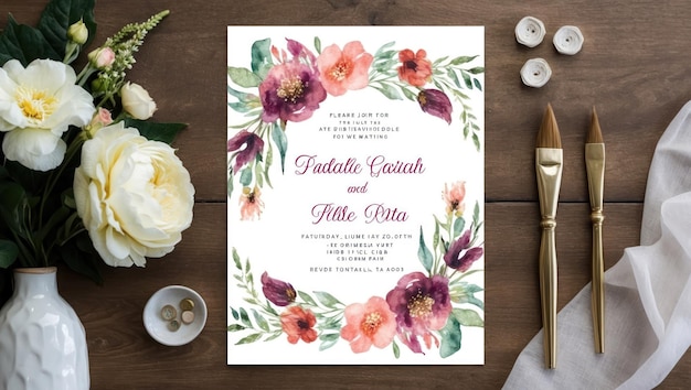 Photo elegant floral wedding invitation with pastel colors and beautiful design