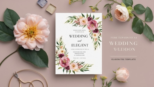 Photo elegant floral wedding invitation with pastel colors and beautiful design