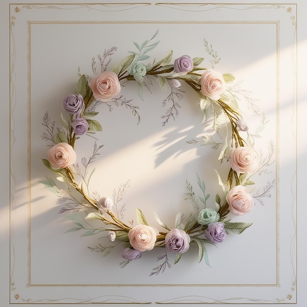 Photo elegant floral wreath framed design on white background