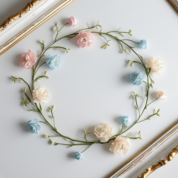 Photo elegant floral wreath framed design on white background