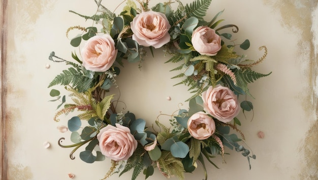 Photo elegant floral wreath on textured background