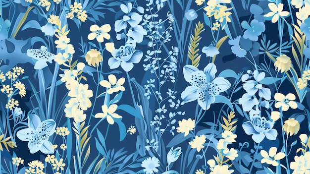 Elegant flower design with blooming botanicals in shades of blue perfect for a summery vibe