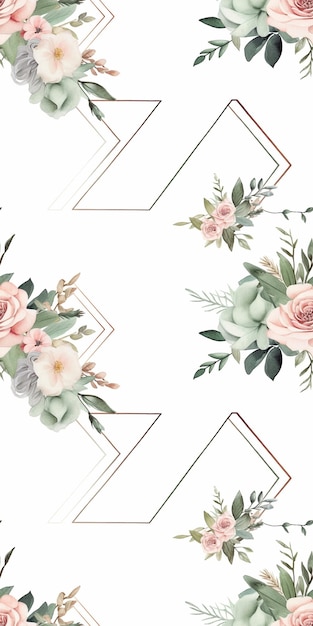 Elegant flower line and watercolor floral seamless pattern