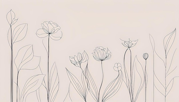 Photo of elegant flower and plant in one line art style continuous line art in minimalistic