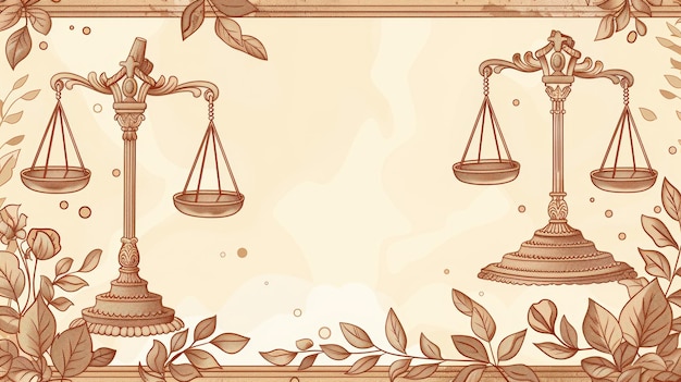 Photo elegant frame border background with judge concept featuring scales of justice and ornate design elements