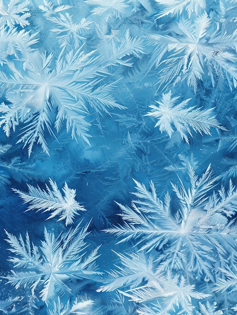 Photo elegant frost patterns like feathers on blue the intricate dance of frost feathers creates a sophisticated blue pattern on a winter day