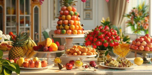 Photo elegant fruit table wedding celebration concept