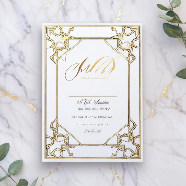 Photo elegant geometric marble frame for wedding invitation