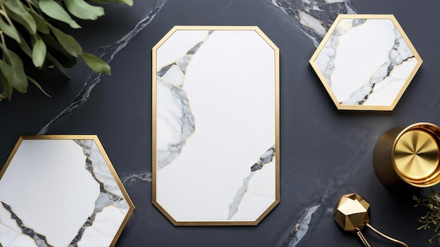 Photo elegant geometric marble frame for wedding invitation