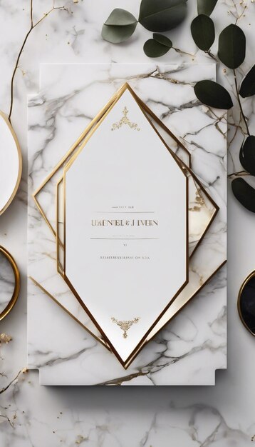 Photo elegant geometric marble frame for wedding invitation