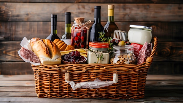 Elegant Gift Basket with Gourmet Food and Wine