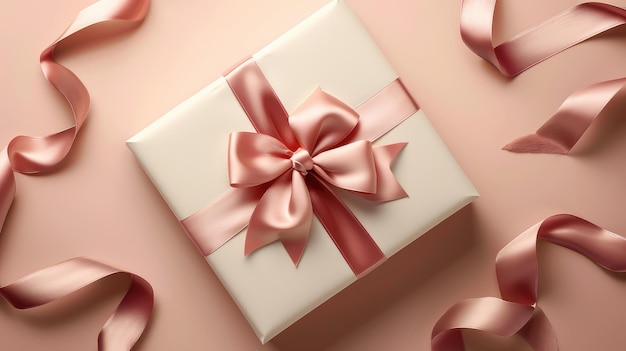 Elegant Gift Box Mockup with Luxurious Curled Silk Ribbons Perfect for Celebrations