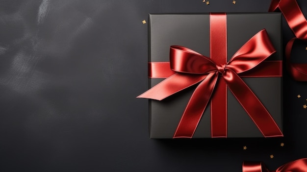 Elegant Gift Box with Red Ribbon and Decorations