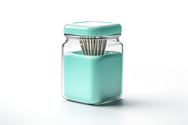 Photo elegant glass jar holding stylish metal straws in soft mint green aesthetic design on white or png transparent background