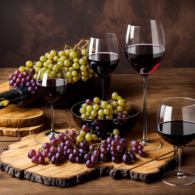 an elegant glass of red wine with fresh grapes