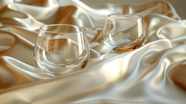 Photo elegant glassware set on silky fabric exudes charm and sophistication in soft light