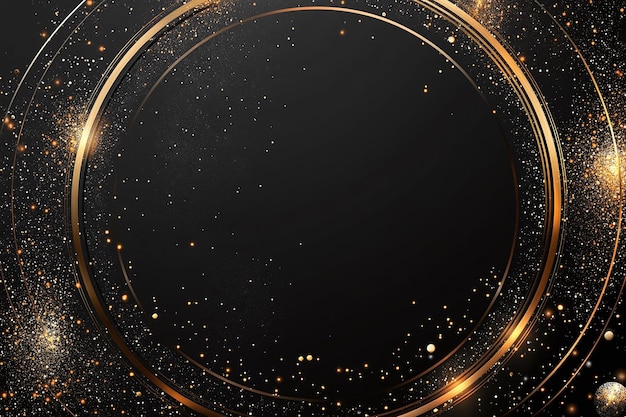 Elegant Glowing Golden Circle with Sparkling Effects on Dark Background Luxury Abstract Art