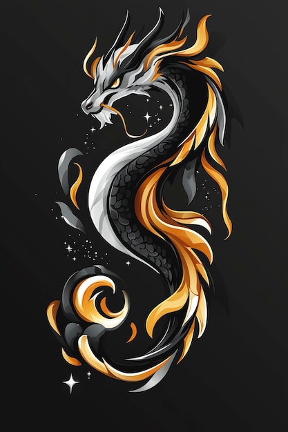 Elegant Gold and Black Dragon Illustration