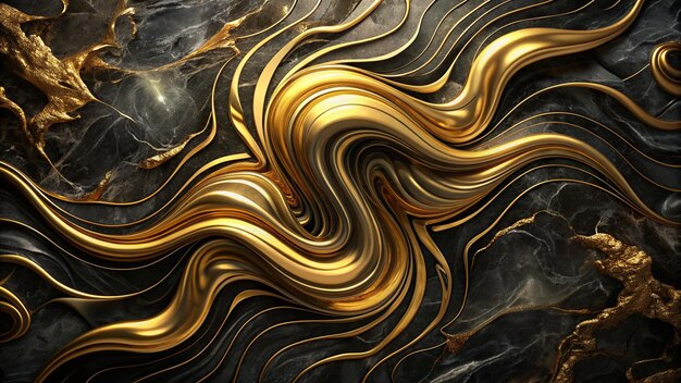 Elegant Gold Black Marble Abstract Art Paint Pattern Ink Texture Watercolor White Fluid