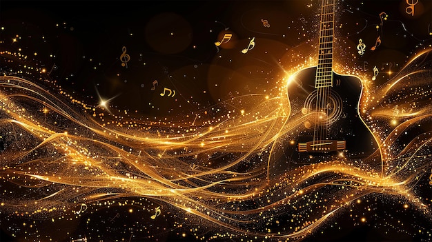 Elegant gold and black musicthemed background with a stylized guitar