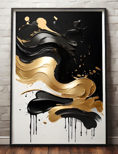 Photo elegant gold black and white abstract brushstroke poster