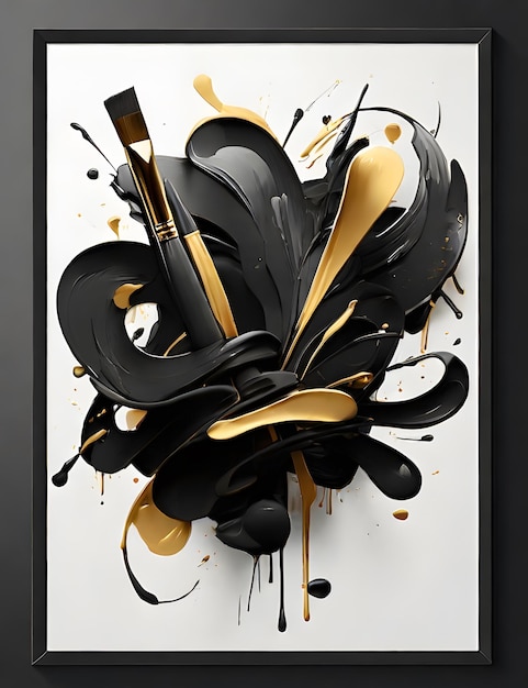 Photo elegant gold black and white abstract brushstroke poster