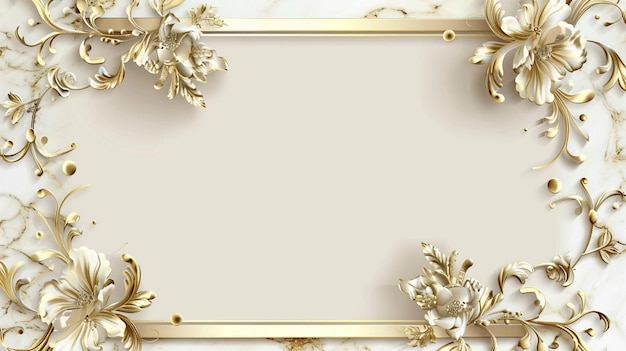 Elegant Gold Border Wedding Invitation Card with White and Gold Floral Frame