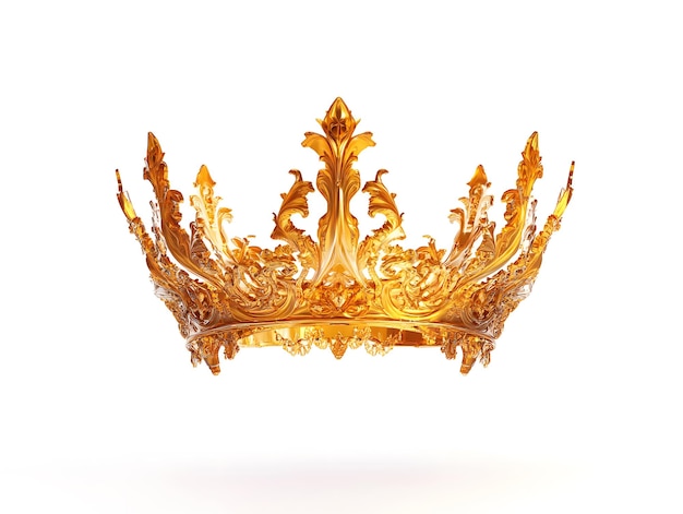 Elegant gold crown adorned with diamonds floating against a plain white background symbolizing royalty luxury and prestige