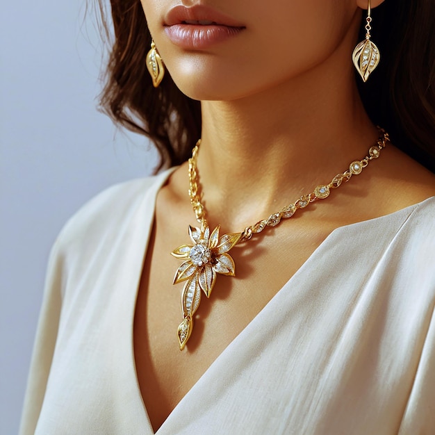 An elegant gold flower pendant with shimmering diamonds