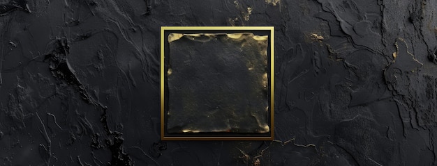 Photo elegant gold frame on black marble background