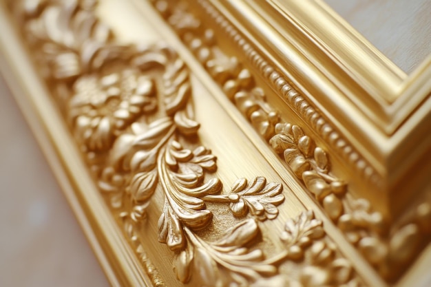 Photo elegant gold ornate frame design featuring intricate floral details and rich textures