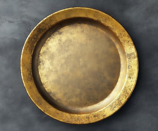 Photo elegant gold plate on a textured dark surface