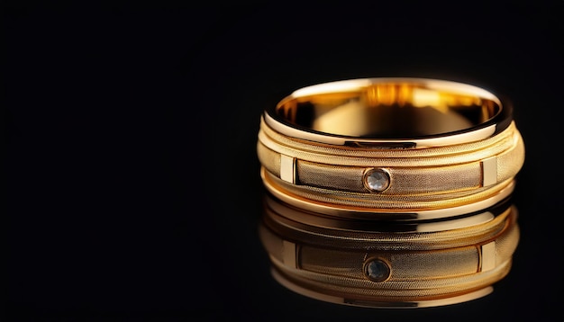 Photo elegant gold rings with soft focus on black background macro closeup photography