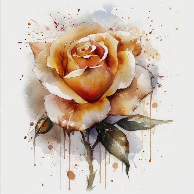 Elegant Gold Rose Watercolor on White Background