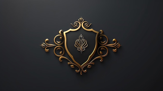 Elegant gold shield with ornate frame on a black background