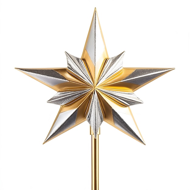 Elegant gold and silver Christmas tree topper star isolated on a white background