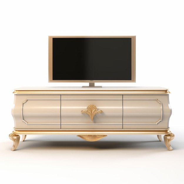 Elegant Gold And White Tv Stand With Colorized Shiny Design