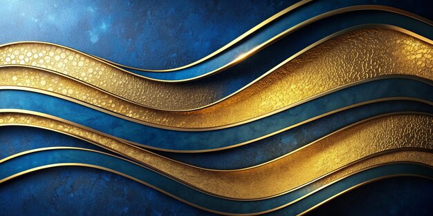 Elegant Golden Abstract Layers on Blue Background Banner with Ample Space for Text