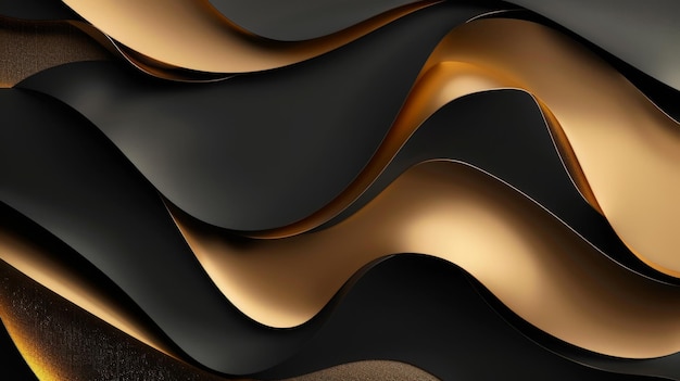 Elegant Golden and Black Waves Abstract Background