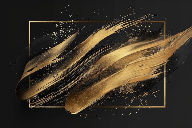 Photo elegant golden brush strokes on dark background with artistic frame design