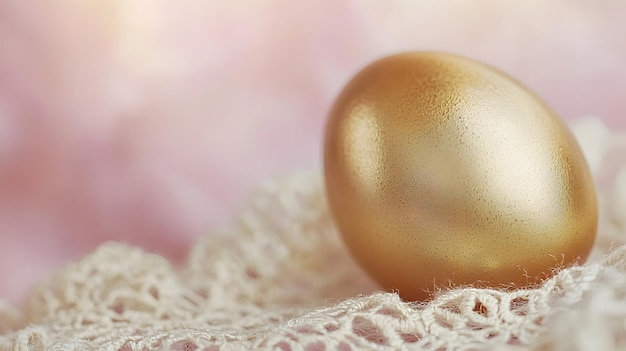 Photo elegant golden egg resting on delicate lace doily under soft lighting