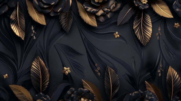 Elegant Golden Feather Pattern Wallpaper Black Feathers with Subtle Gold Accents on Dark Background