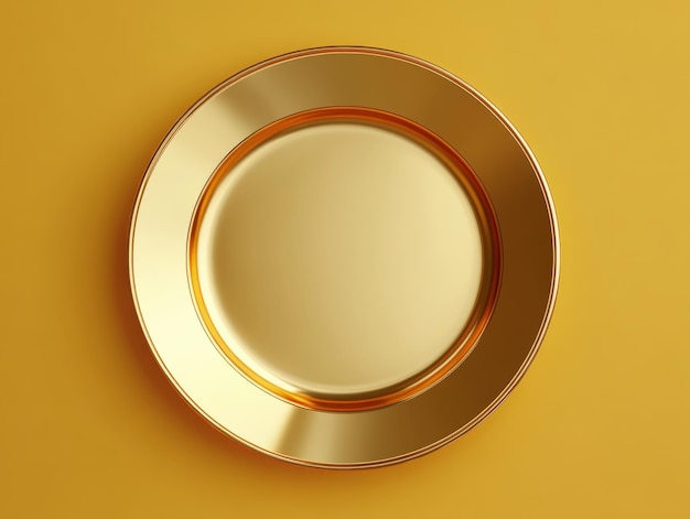 Photo elegant golden plate on a vibrant yellow background